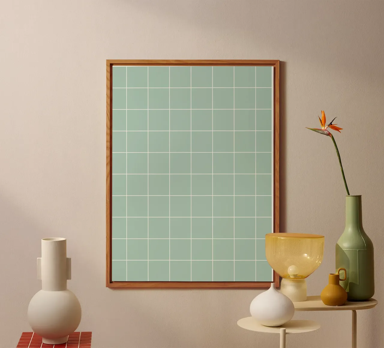 Minimal Basic Classic Big Grid | Bianco su Pale Blue Green alluminio dibond da Beauty in Simplicity