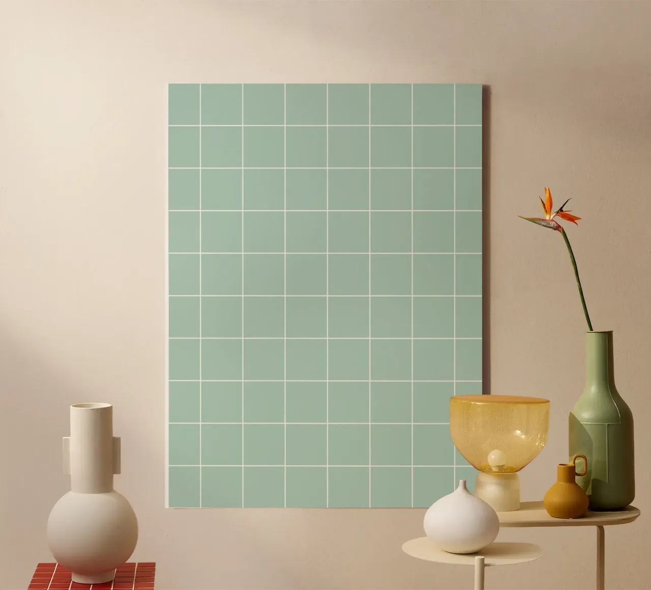 Minimal Basic Klassiek Groot Raster | Wit op Lichtblauw Groen canvas van Beauty in Simplicity