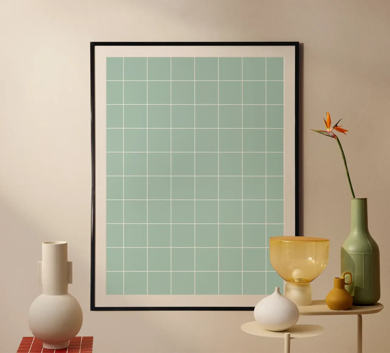 Minimal Basic Klassiek Groot Raster | Wit op Lichtblauw Groen hahnemühle van Beauty in Simplicity