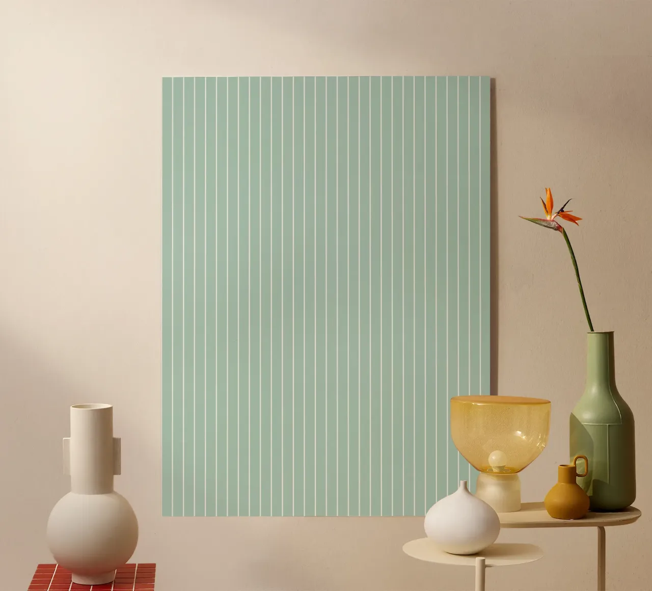 Minimal Basic Classic Pinstripe | Bianco su Soft Blue Green plexiglass da Beauty in Simplicity