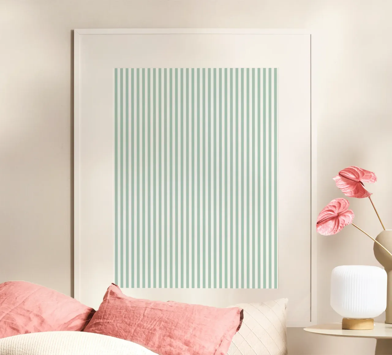 Basic Classic Bold Stripes 2 | White and Soft Blue Green poster with plastic frame by Beauty in Simplicity