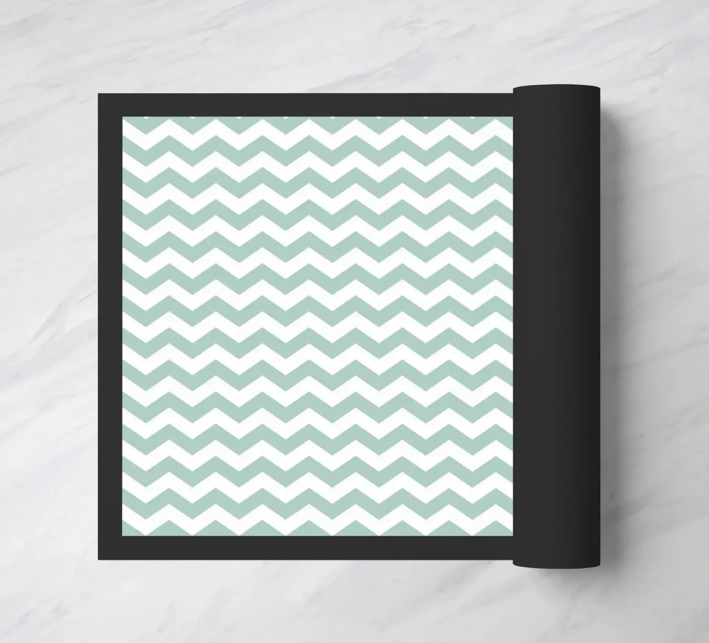 Minimal Chic Basic Chevron | White and Soft Blue Green Fußmatte von Beauty in Simplicity