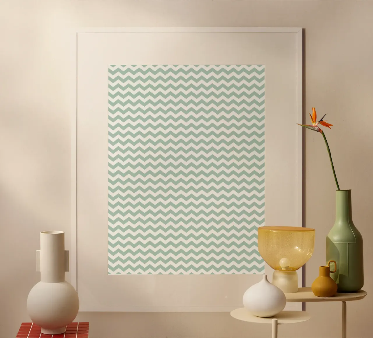 Minimal Chic Basic Chevron | Bianco e Verde Blu Soft poster con telaio in alluminio da Beauty in Simplicity
