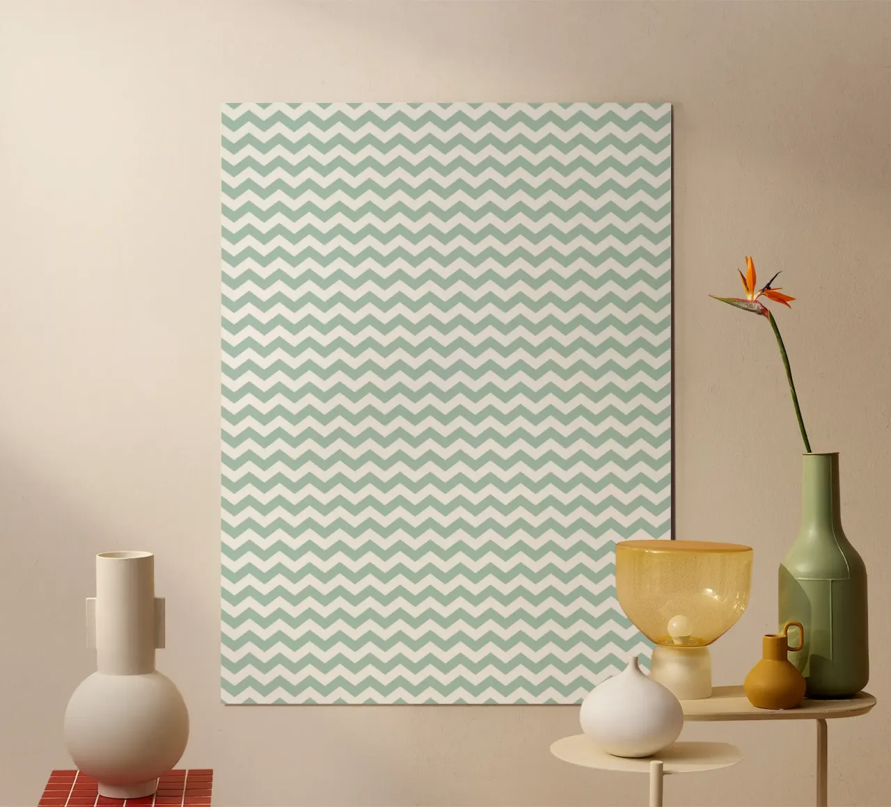 Minimal Chic Basic Chevron | Bianco e Verde Blu Soft poster con telaio in alluminio da Beauty in Simplicity