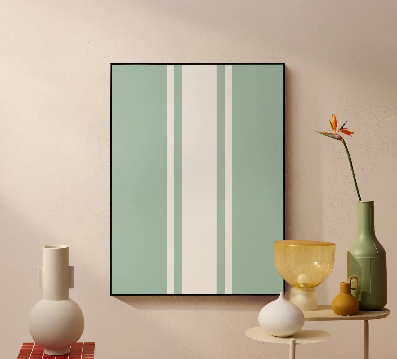 Strisce centrate Basic Scandi 1 | Bianco su blu morbido verde plexiglass da Beauty in Simplicity