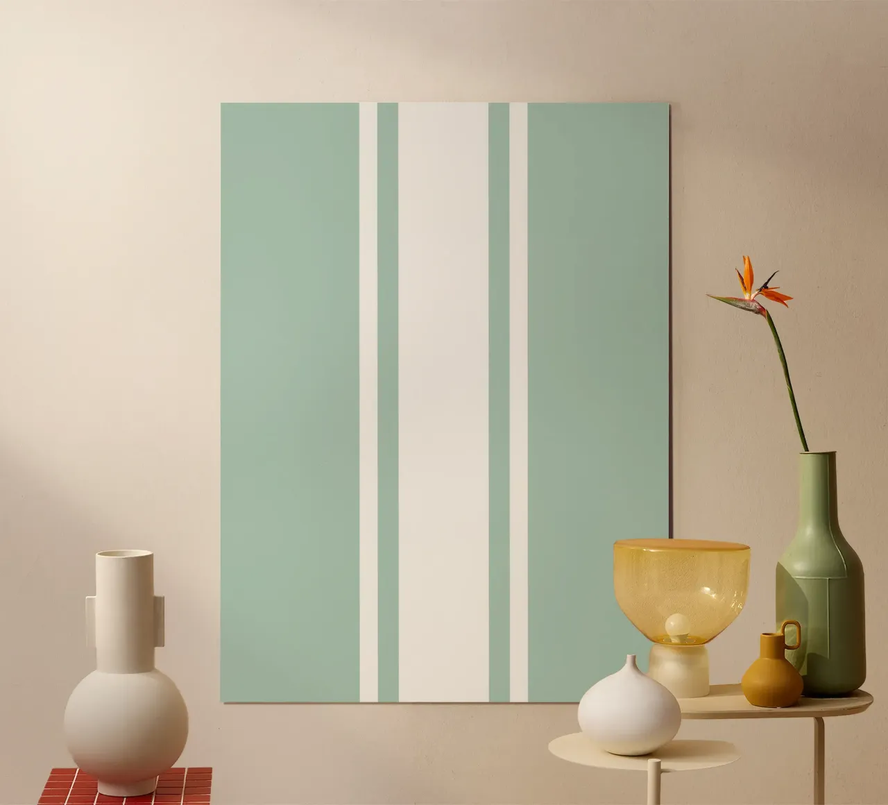 Basis Scandi Centered Stripes 1 | Wit op Zacht Blauw Groen hahnemühle van Beauty in Simplicity
