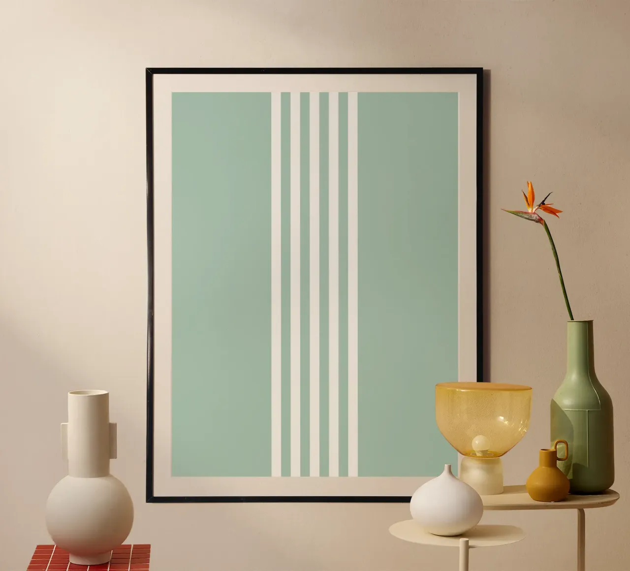 Basis Scandi Centered Stripes 2 | Wit op Zacht Blauw Groen hahnemühle van Beauty in Simplicity