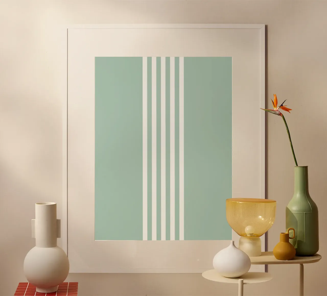 Basic Scandi Centered Stripes 2 | Weiß auf Soft Blue Green Poster von Beauty in Simplicity