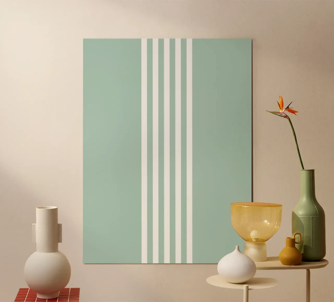Basis Scandi Centered Stripes 2 | Wit op Zacht Blauw Groen hahnemühle van Beauty in Simplicity