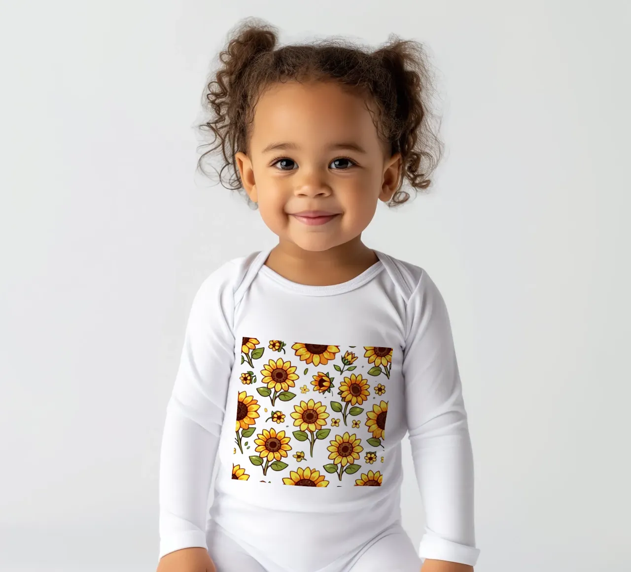 Sunflower Sunshine long-sleeve baby romper by Organic Aesthetics