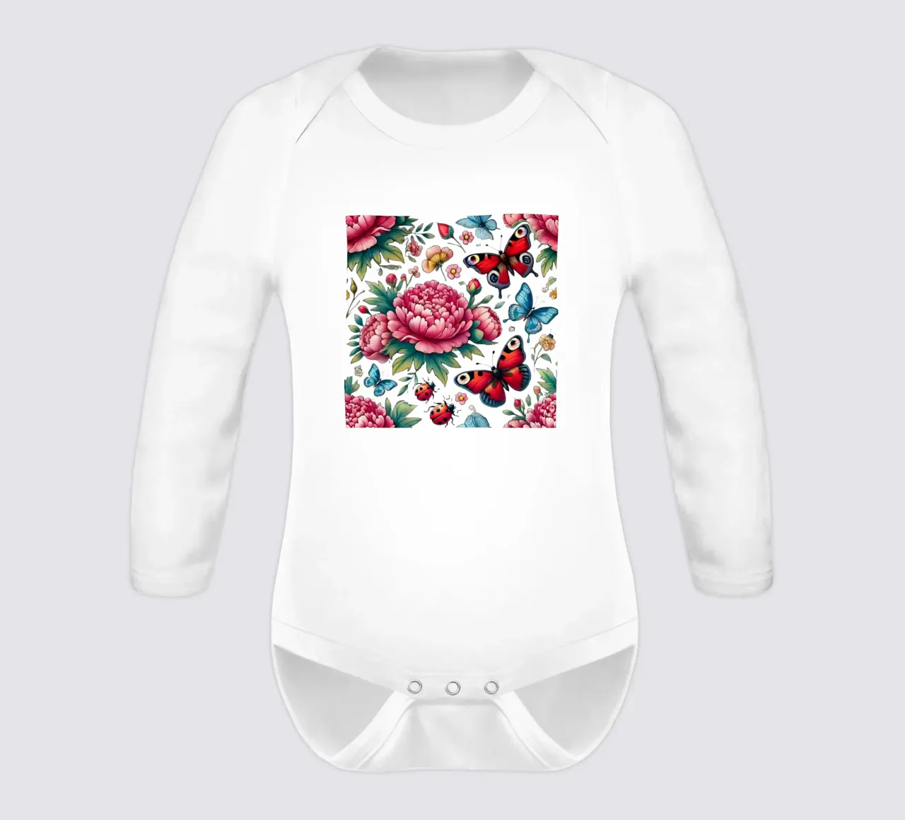 Peony Paradise long-sleeve baby romper by Organic Aesthetics