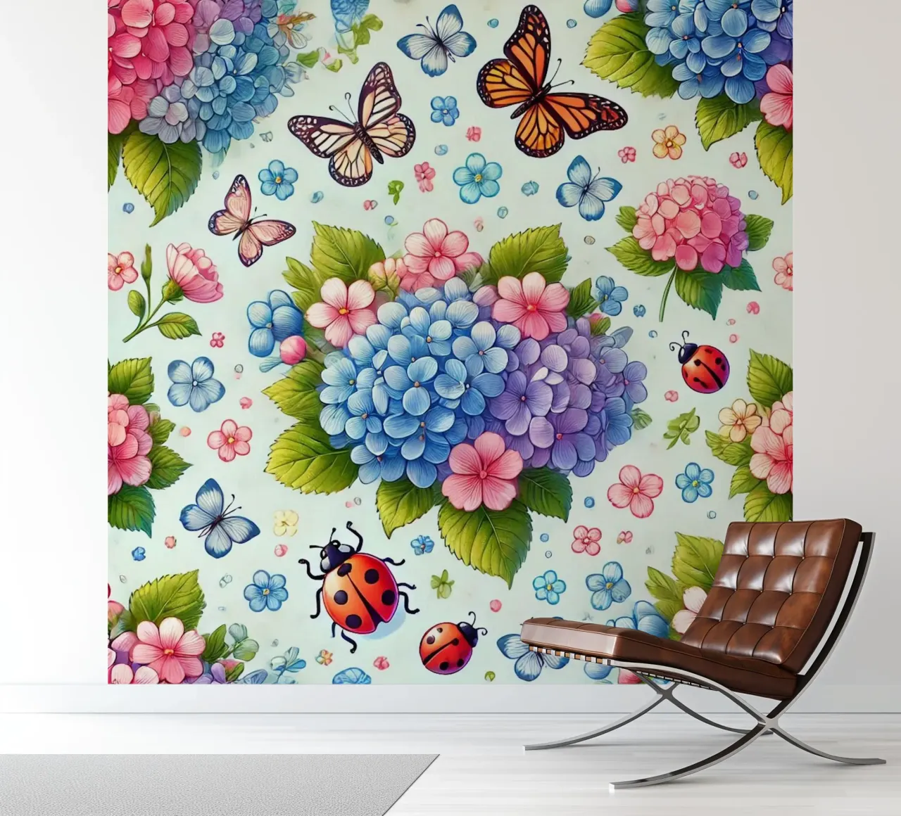 Hortensia harmonie fotobehang van Organic Aesthetics