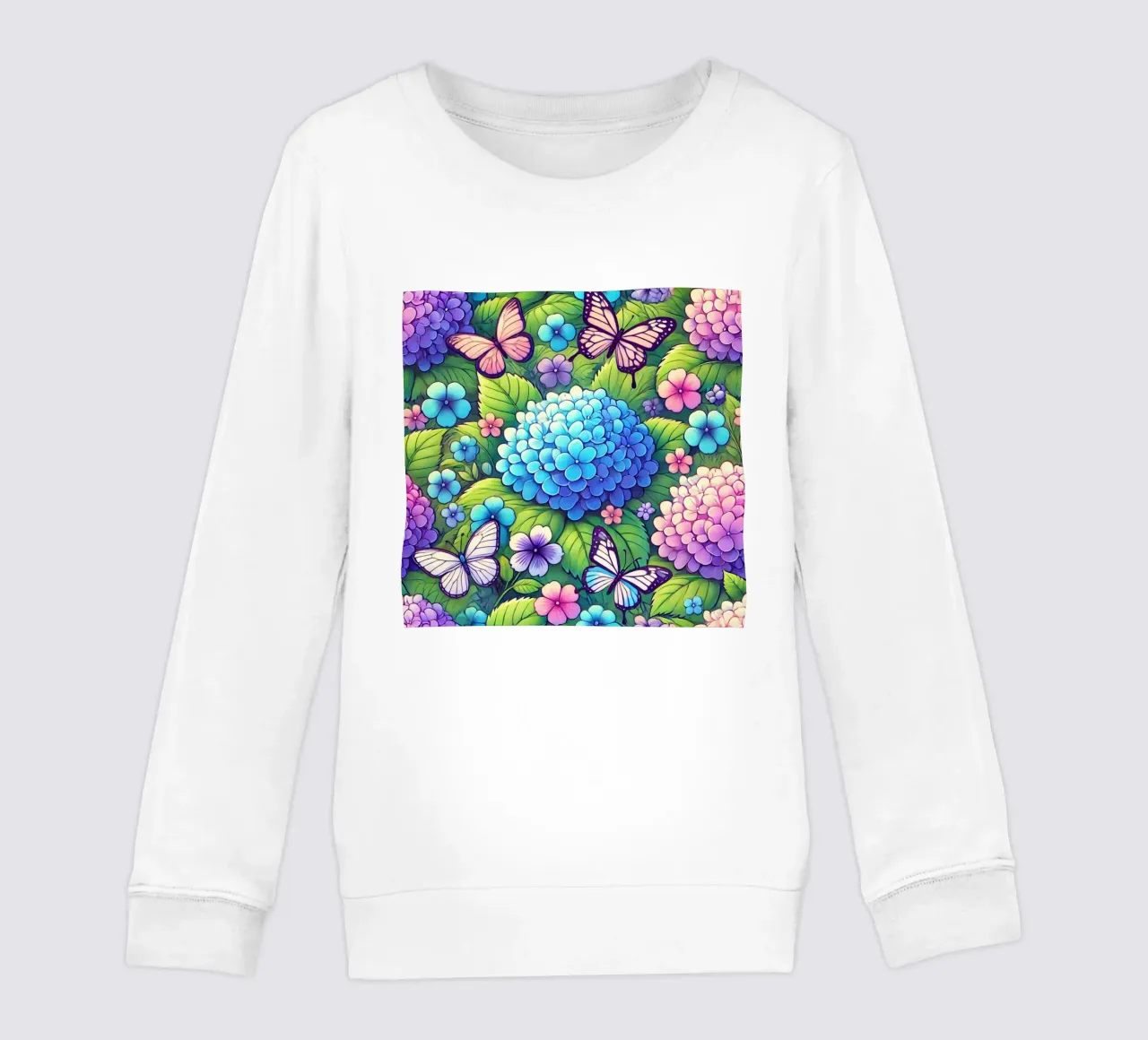 Hydrangea Harmony and Butterfly kids sweatshirt by Organic Aesthetics