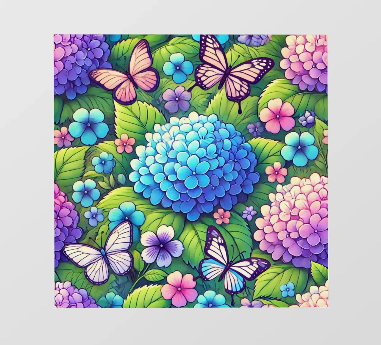Armonia di ortensie e farfalle telo in pvc da Organic Aesthetics