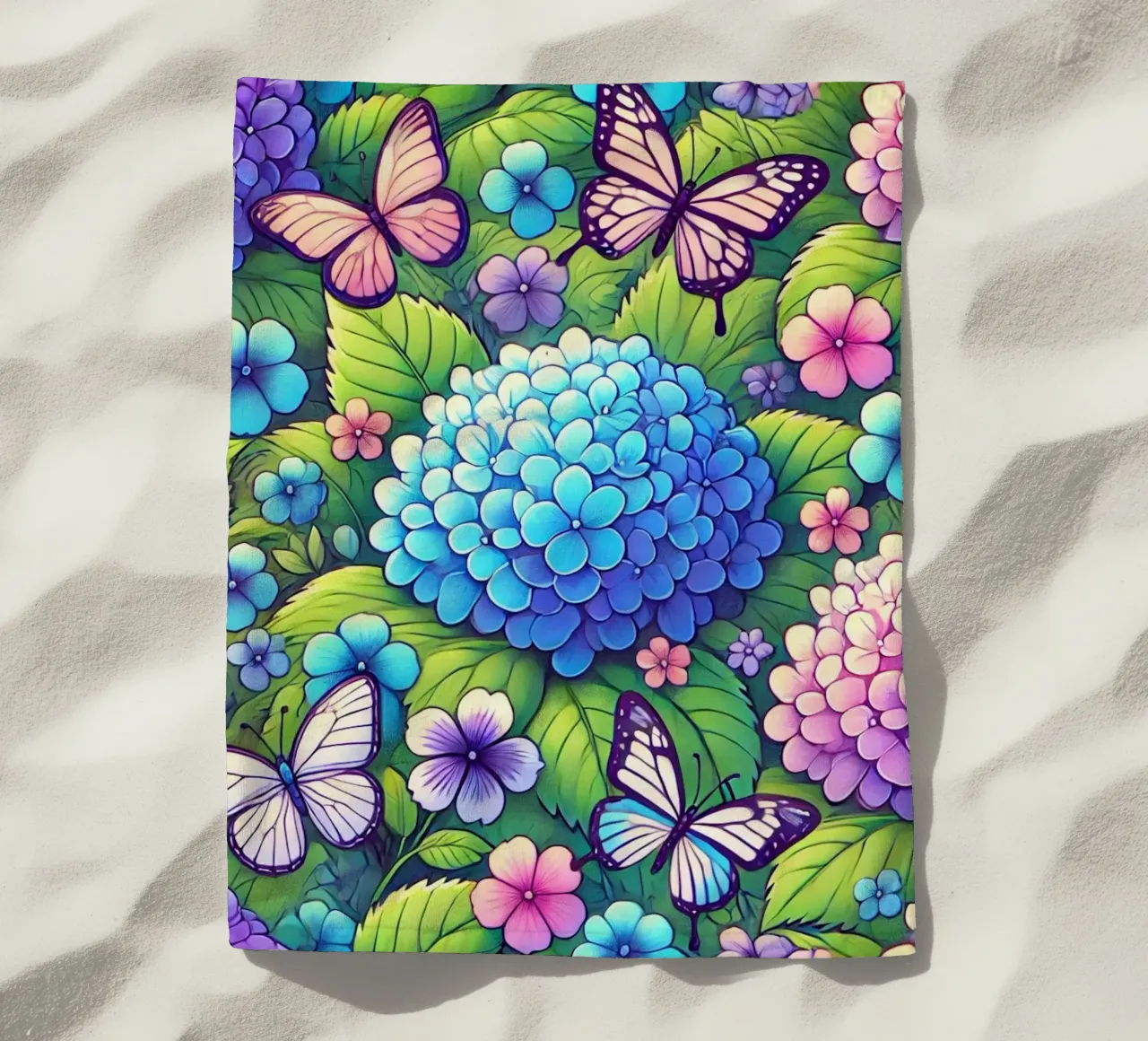 Hydrangea Harmony and Butterfly beach towel by Organic Aesthetics