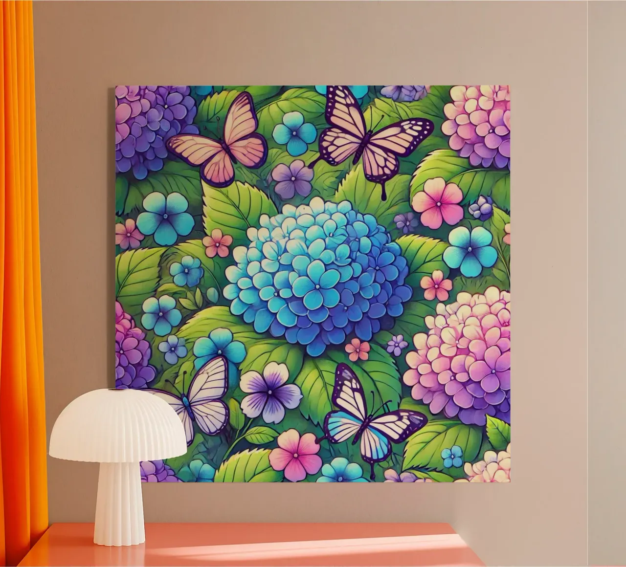 Hydrangea Harmony and Butterfly acrylic glass by Organic Aesthetics