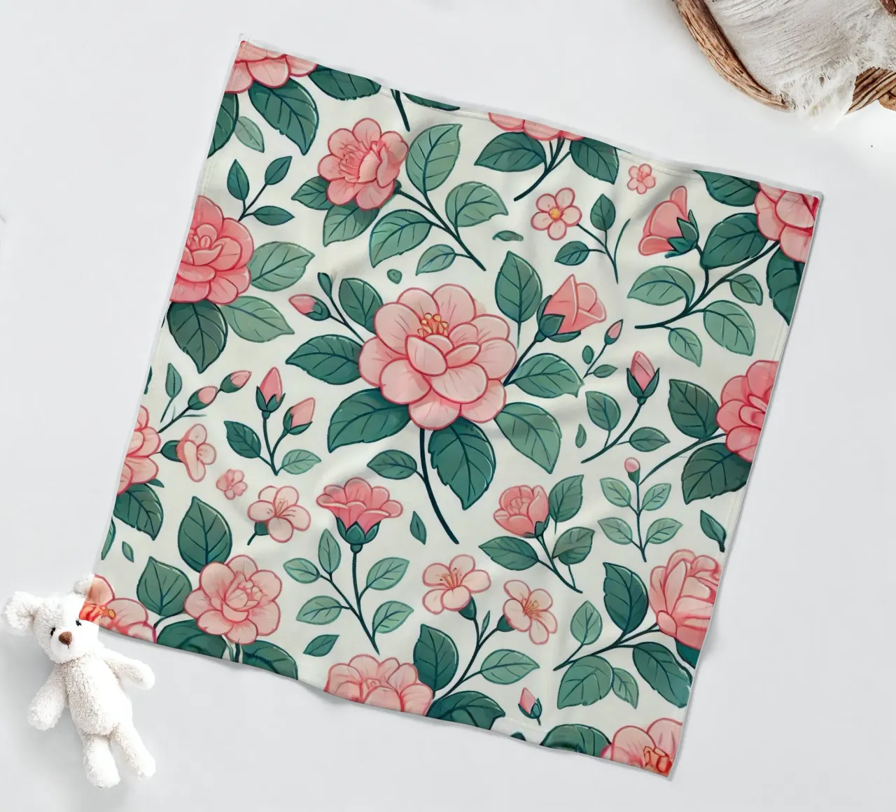 Camellia Charm fleece blanket by Organic Aesthetics