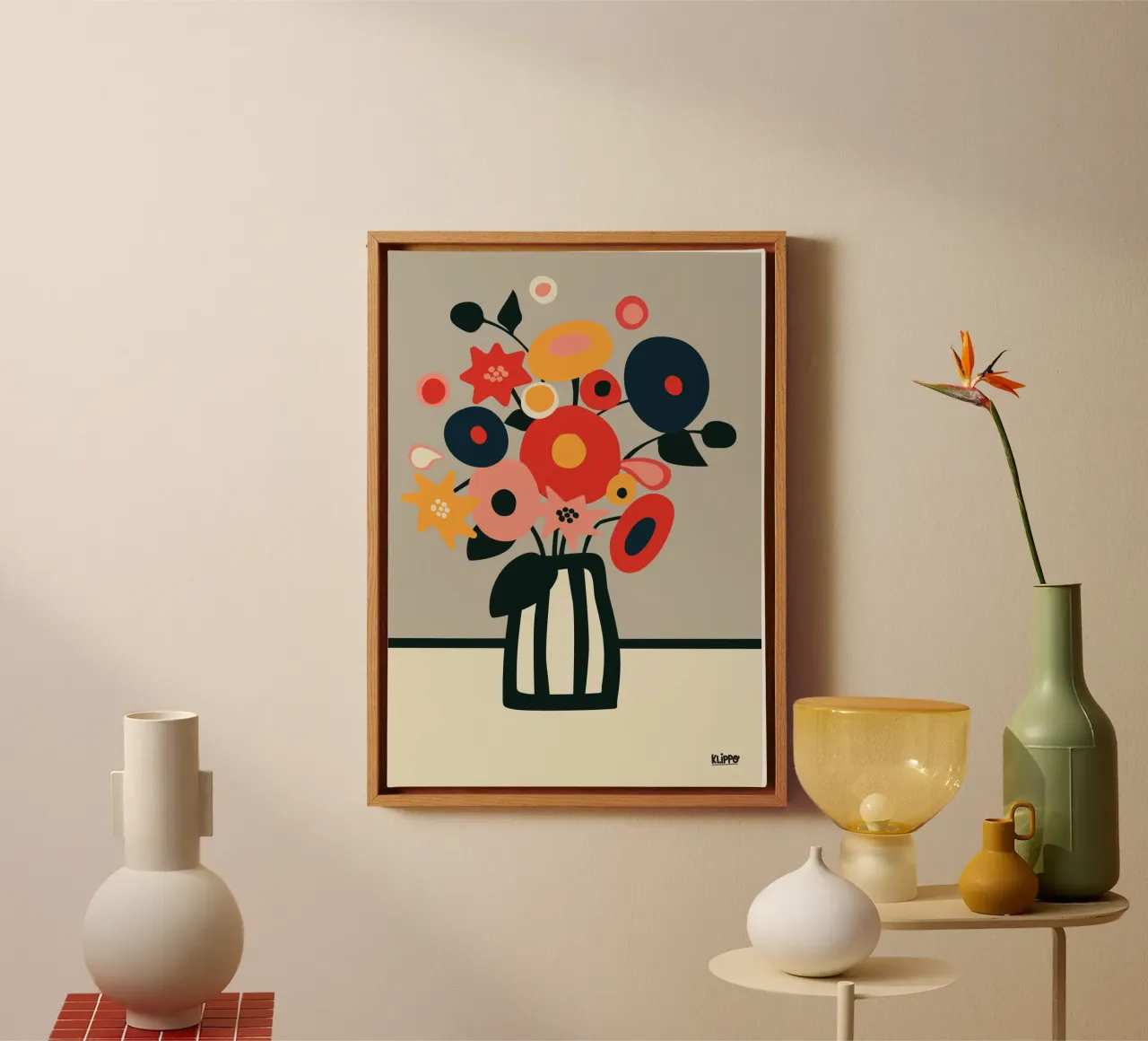 Illustrazione di fiori astratti | Stile Bauhaus | Decorazione murale tela con Cornice a cassetta da Spunk