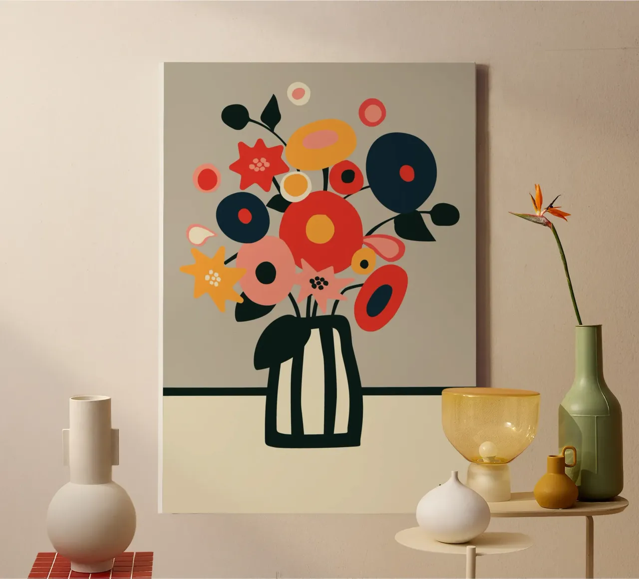 Illustrazione di fiori astratti | Stile Bauhaus | Decorazione murale tela con Cornice a cassetta da Spunk
