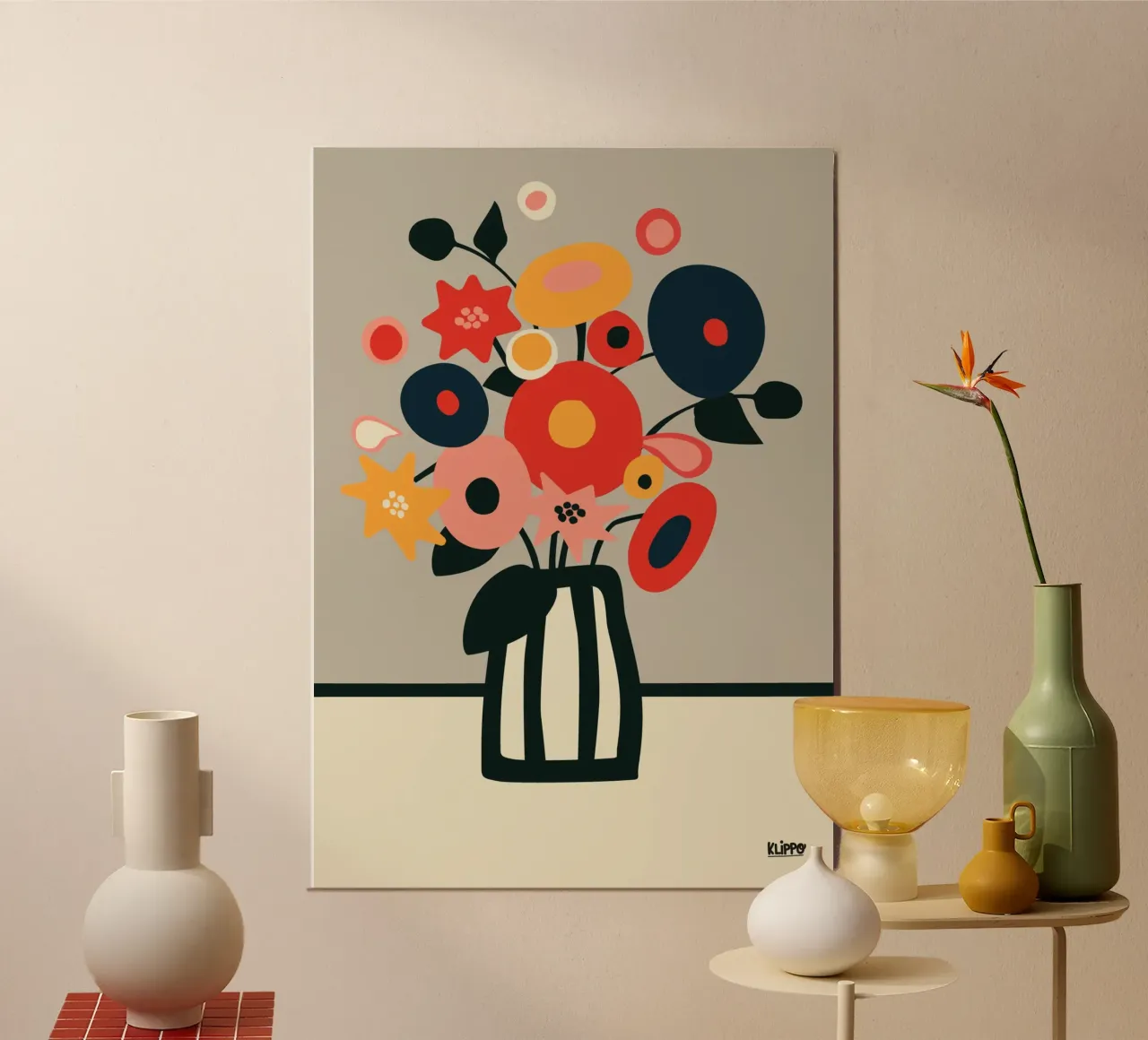 Abstract Flowers Illustration | Bauhaus Style | Wall Decoration poster with wooden frame by Spunk