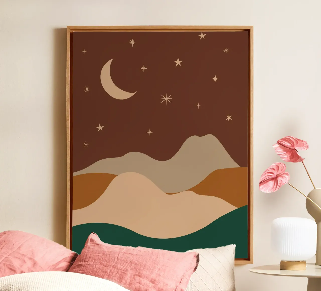Paesaggio notturno Boho tela con Cornice a cassetta da IamHomeStudio