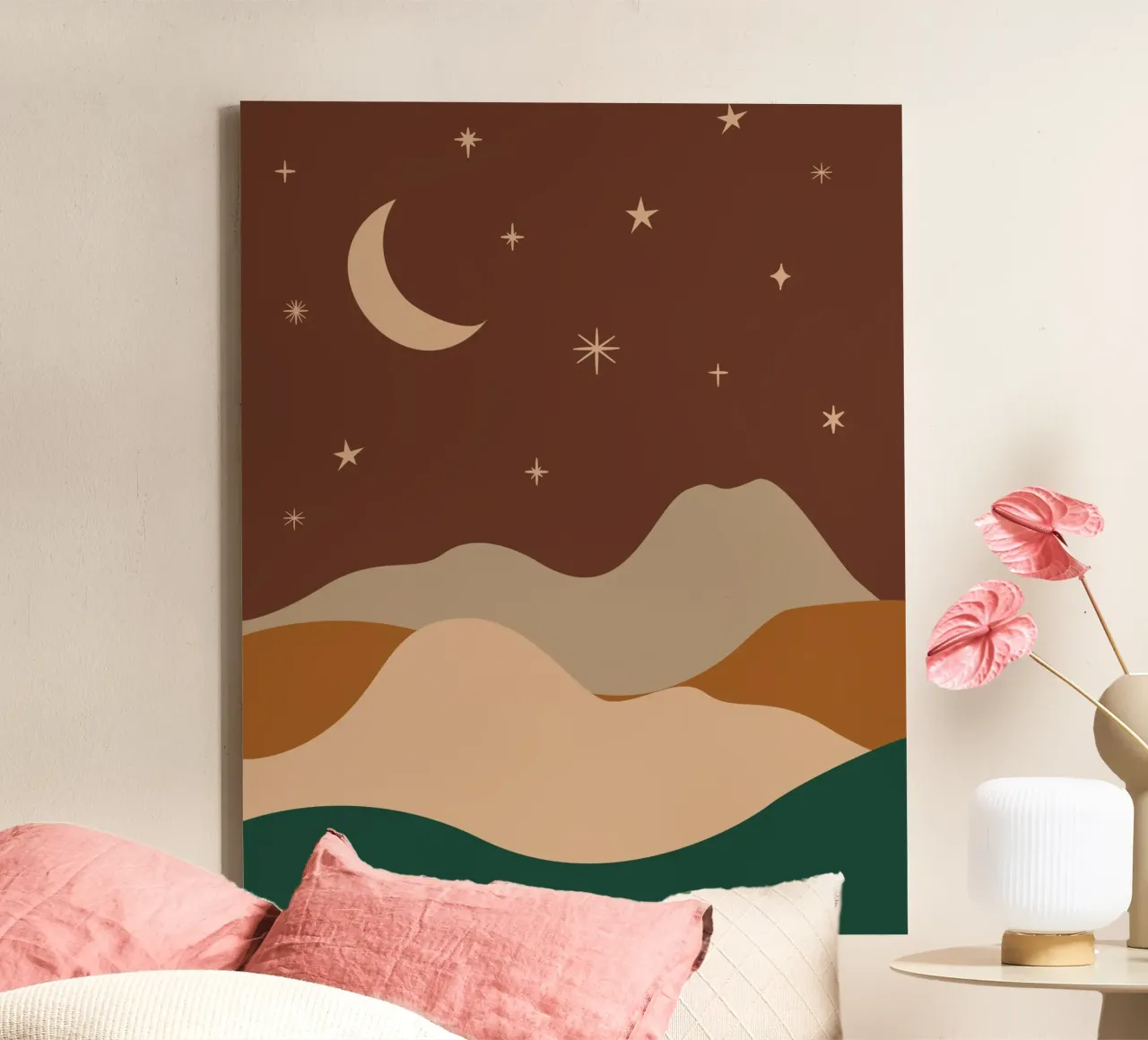 Paesaggio notturno Boho tela con Cornice a cassetta da IamHomeStudio