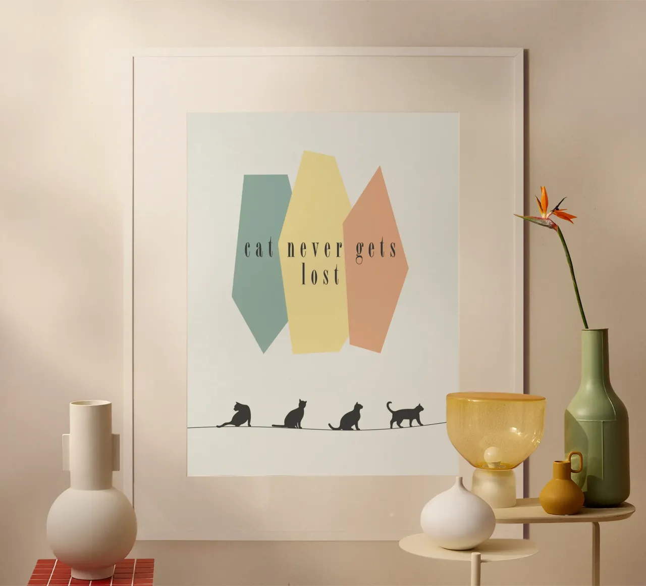 cat never gets lost poster con telaio in plastica da natural neutral