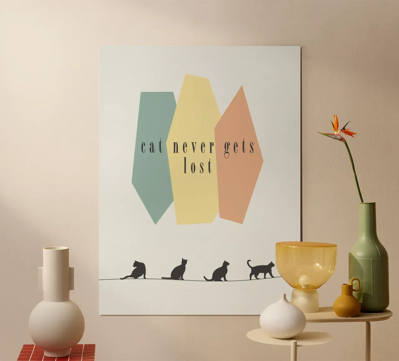 cat never gets lost poster con telaio in plastica da natural neutral