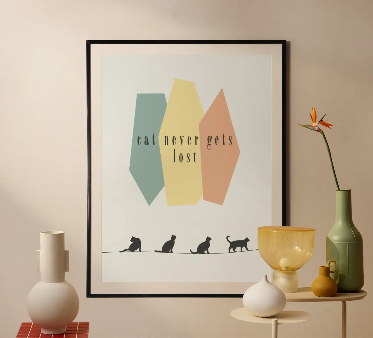 cat never gets lost poster con telaio in plastica da natural neutral