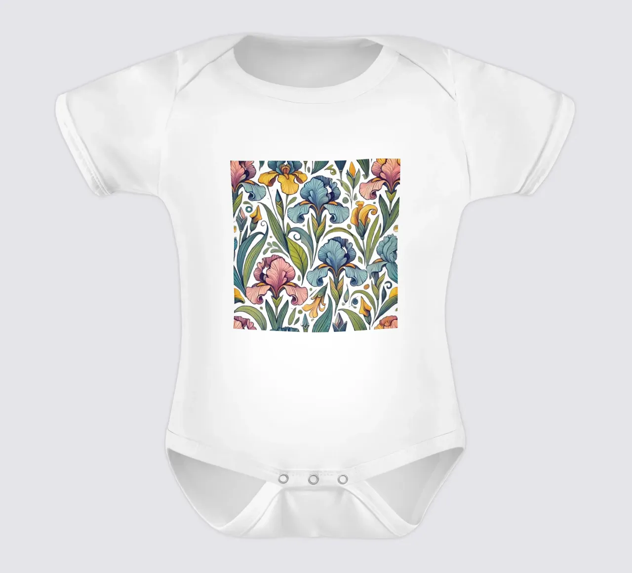 Irises Imagination short-sleeve baby romper by Organic Aesthetics