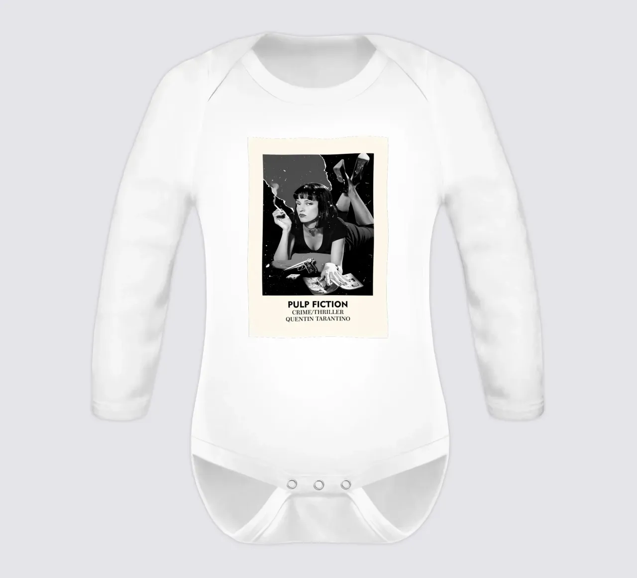 Pulp Fiction long-sleeve baby romper by FreeArtStudio