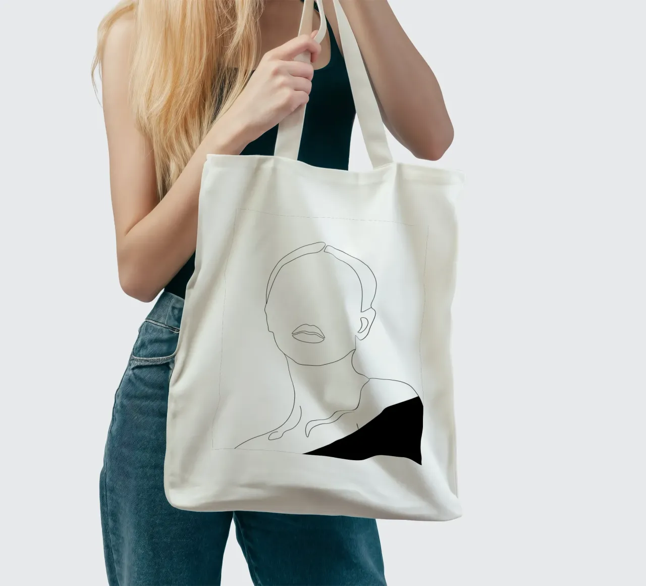 Woman minimal line art tote bag by Urban Art Draw