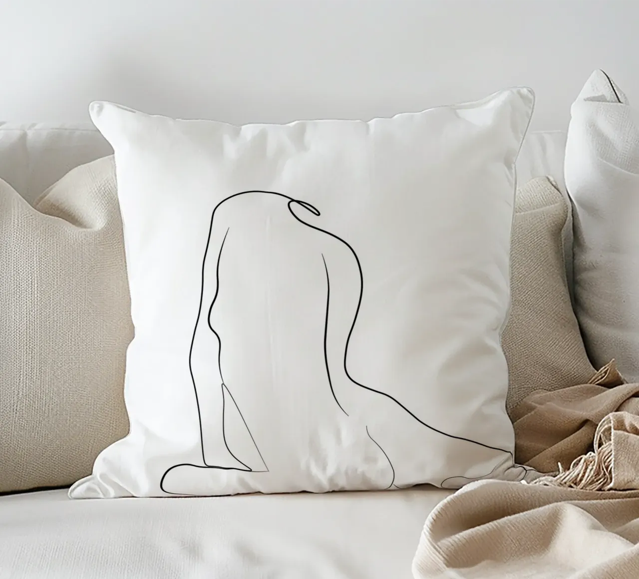 Nude woman minima line art decorative cushion by Urban Art Draw