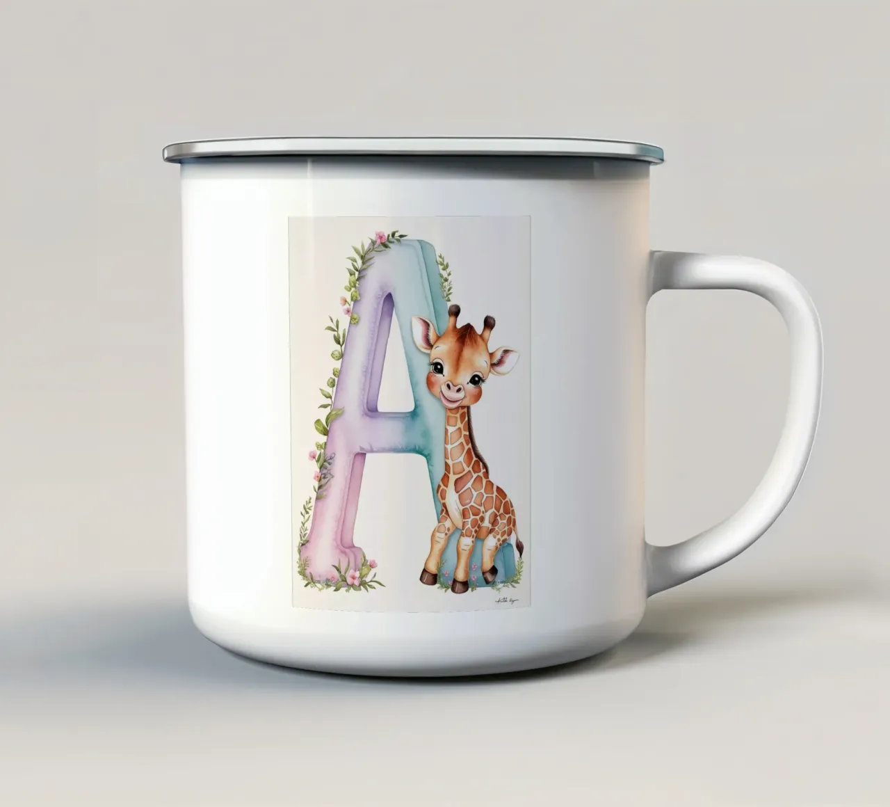 Lettera A Girrafe bambini tazza in smalto da Kids zone