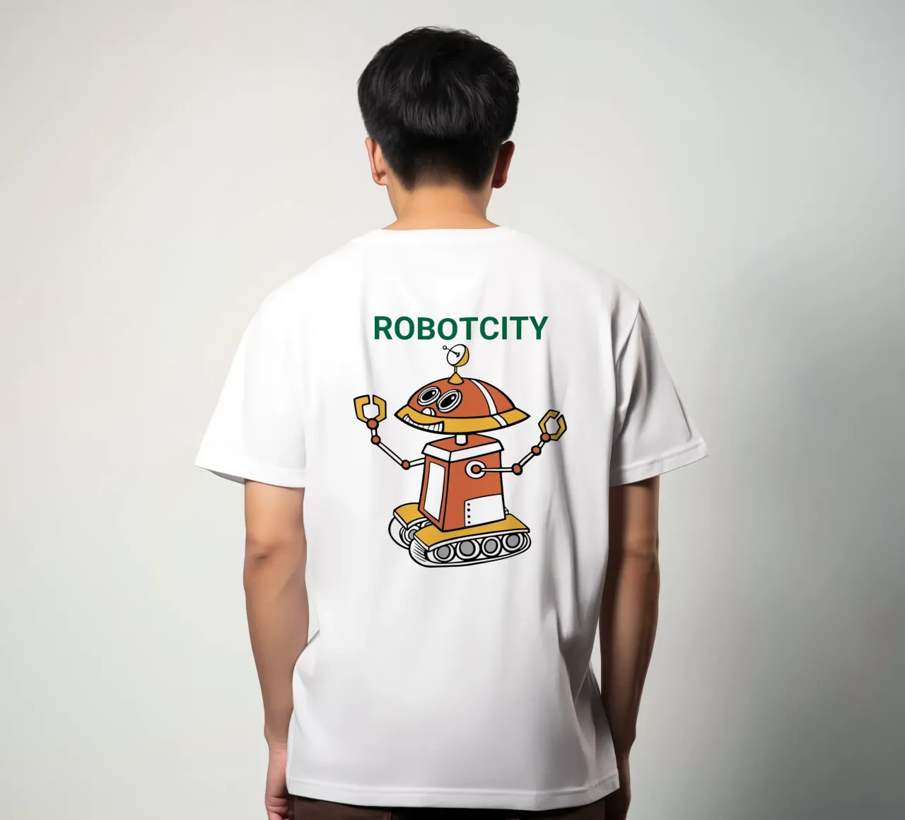 Logo RobotCity: Robot futuristico a cartoni animati t-shirt da ComfyCouture