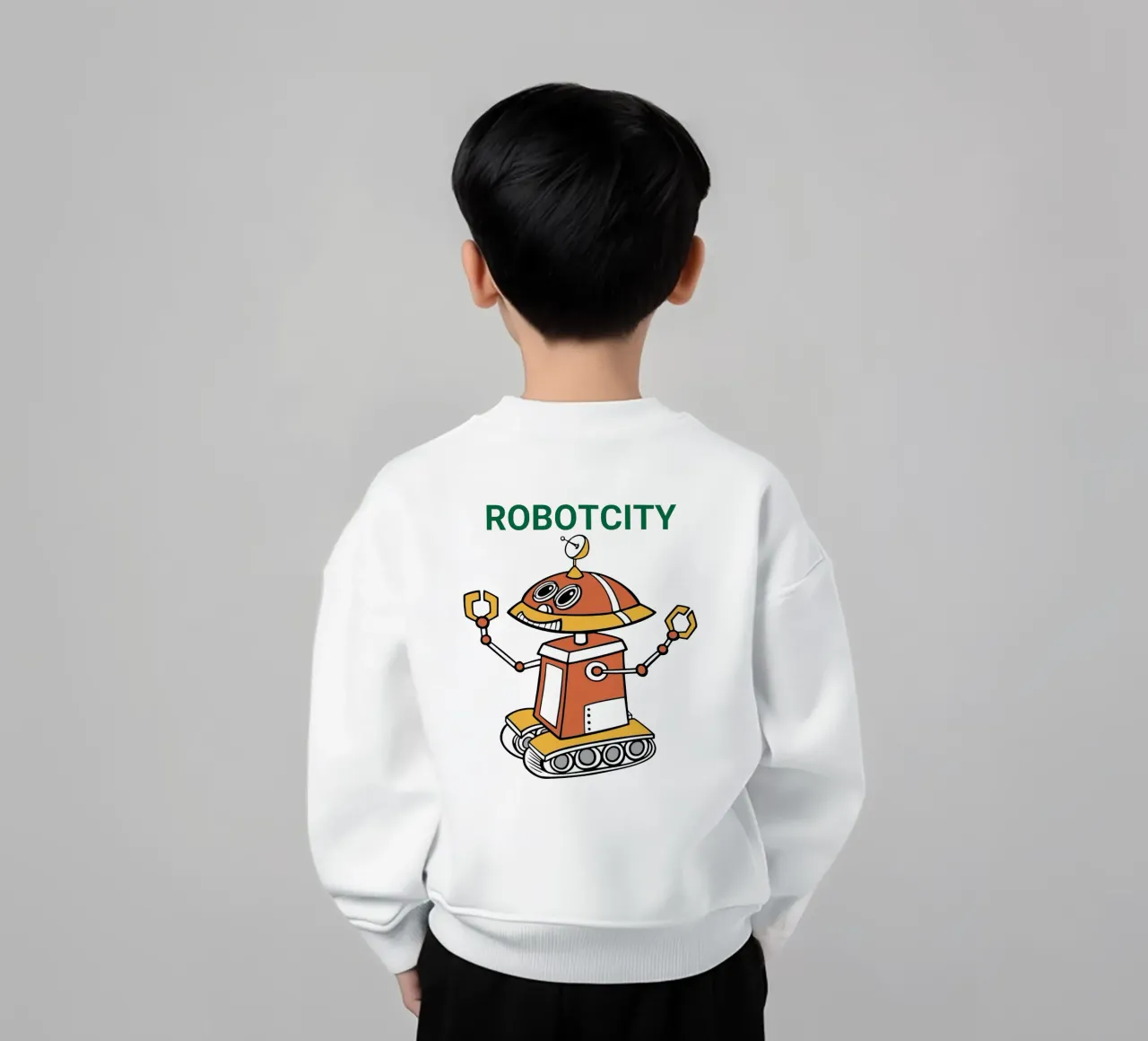 Logo RobotCity: Robot futuristico a cartoni animati felpa bambino da ComfyCouture