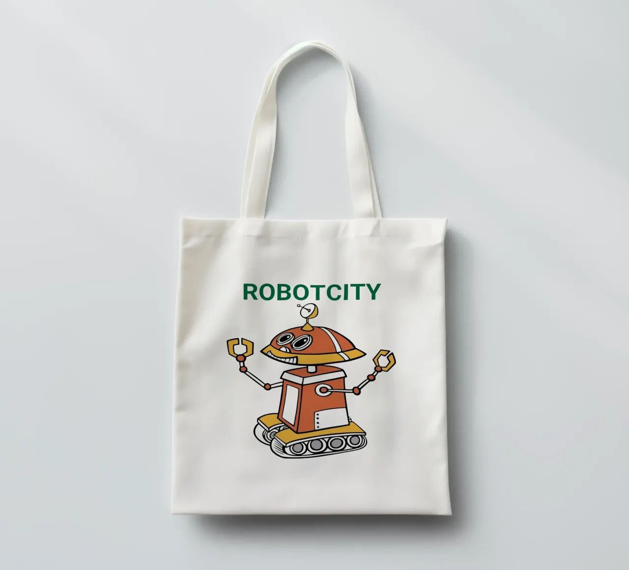 Logo RobotCity: Robot futuristico a cartoni animati borsa in juta da ComfyCouture