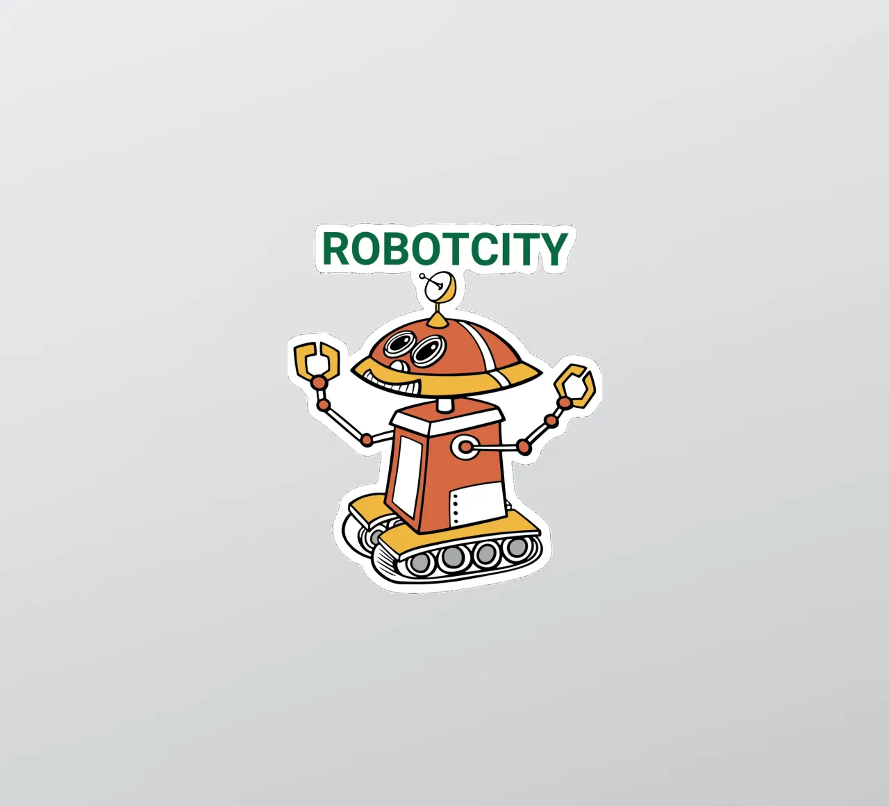 Logotipo de RobotCity: Robot futurista de dibujos animados pegatina de ComfyCouture