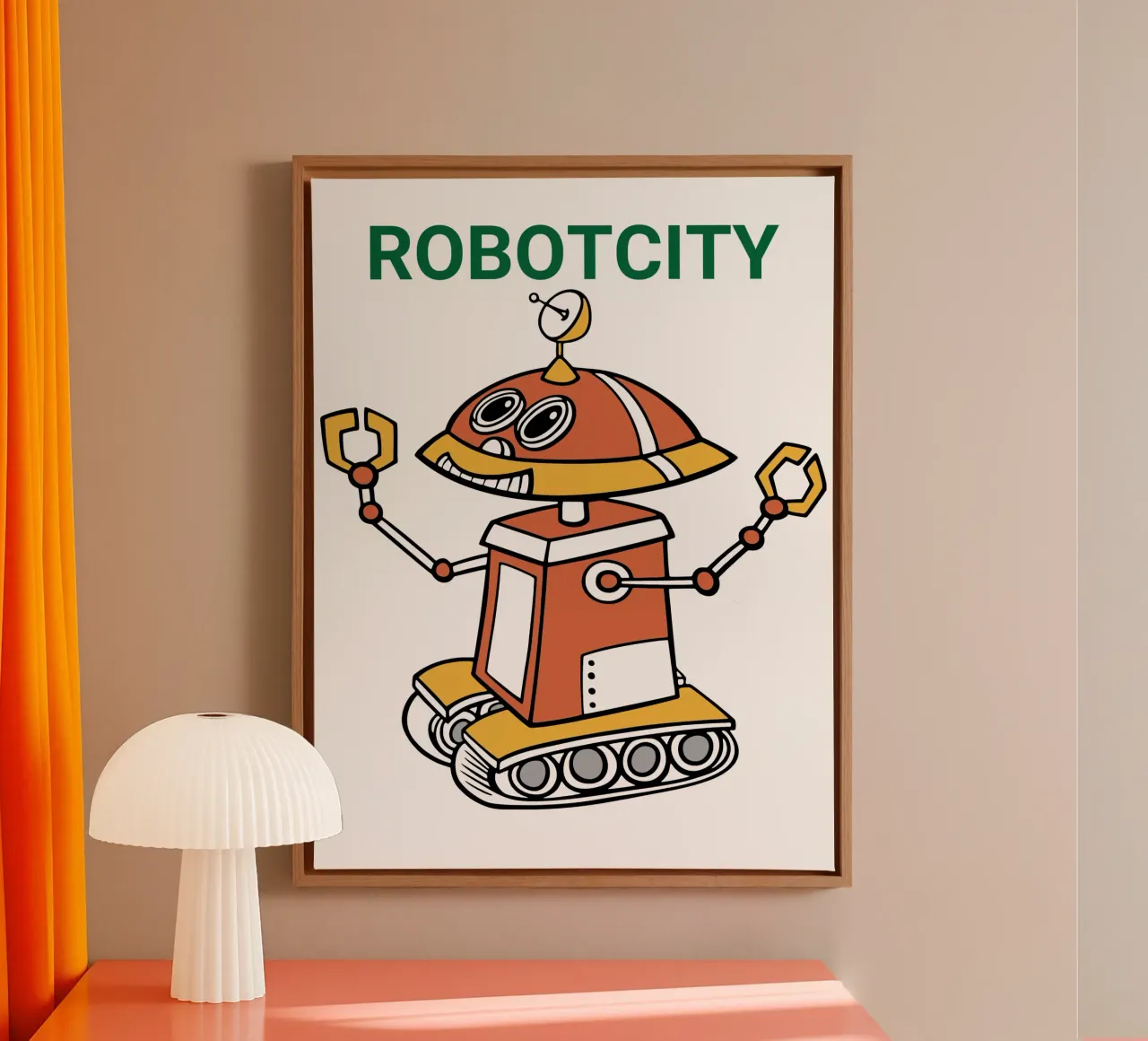 RobotCity Logo: Futuristic Cartoon Robot canvas with Floater frame by ComfyCouture
