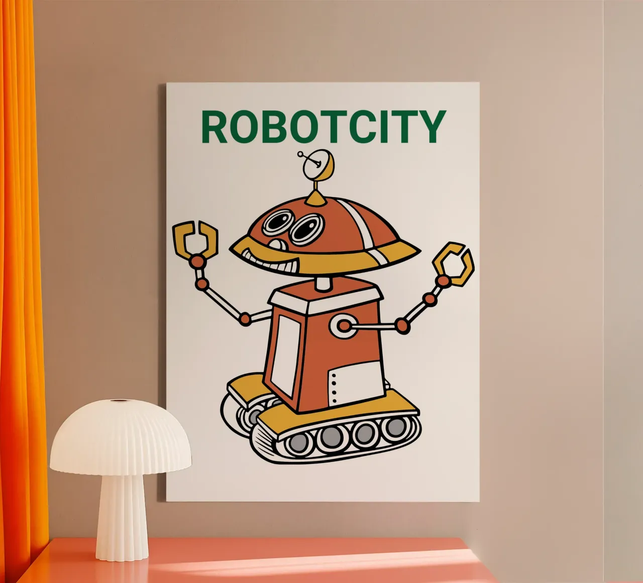 RobotCity Logo: Futuristic Cartoon Robot canvas with Floater frame by ComfyCouture