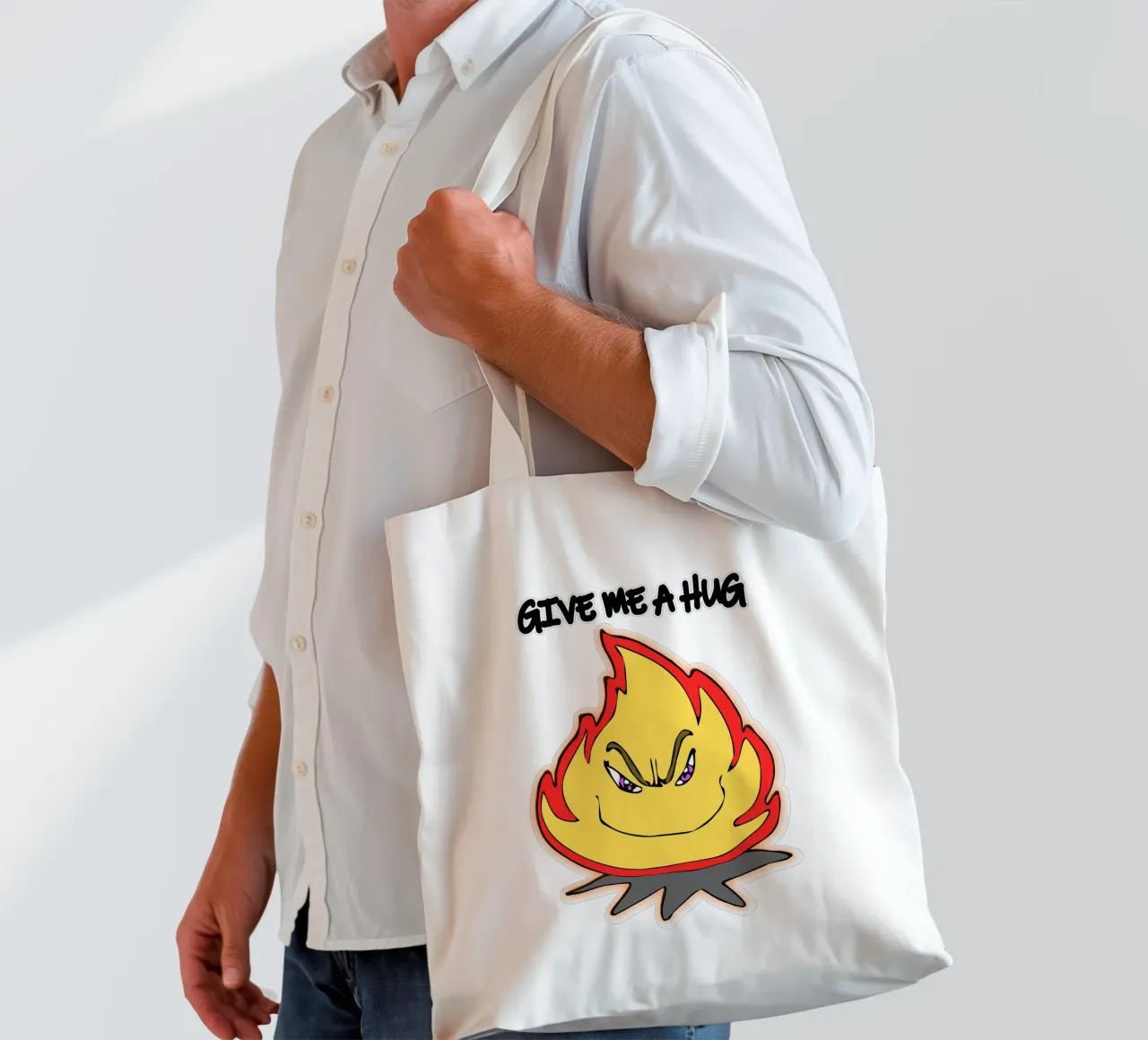 Cartone animato divertente Fuoco abbracciami borsa in juta da sillyindustries