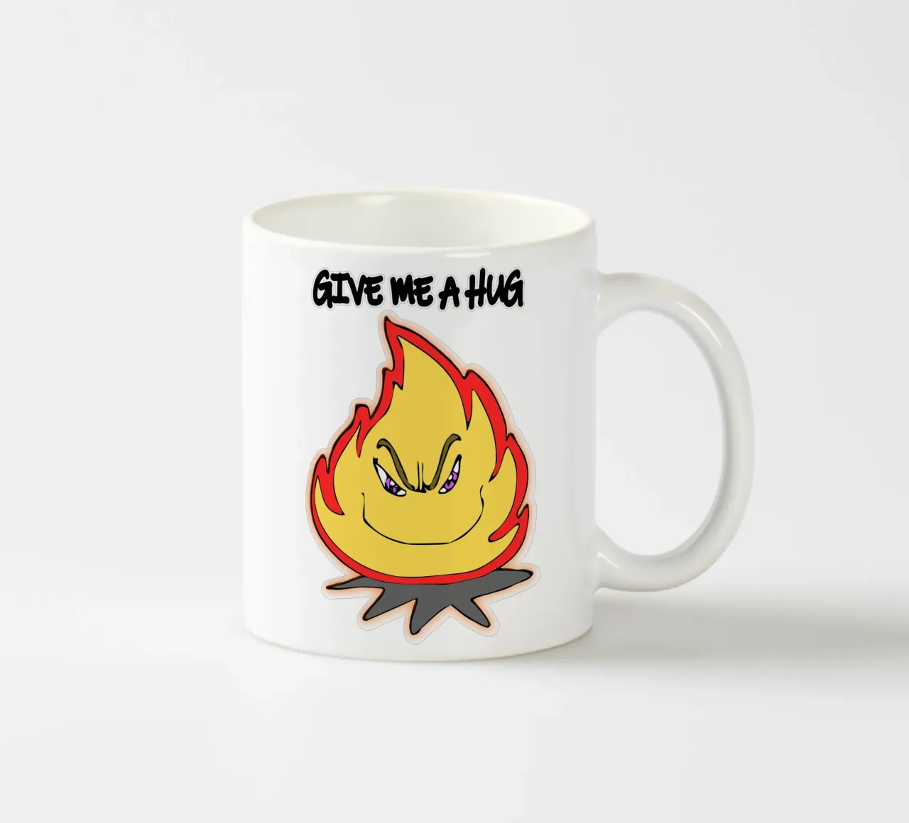 Cartone animato divertente Fuoco abbracciami tazza in ceramica da sillyindustries