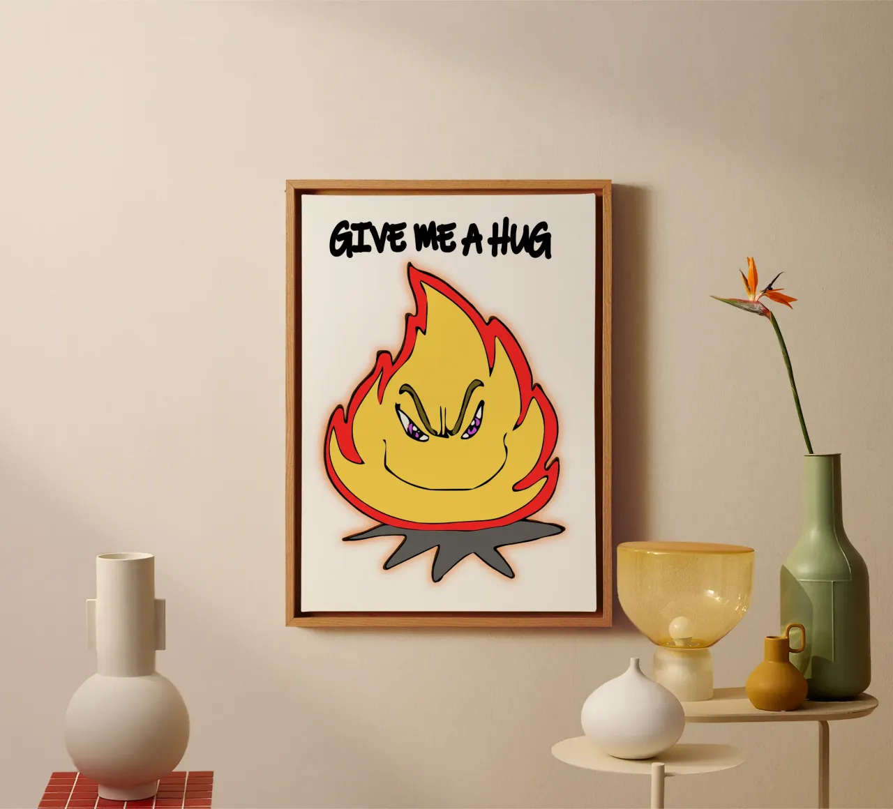 Funny Cartoon Fire Hug Me canvas by sillyindustries