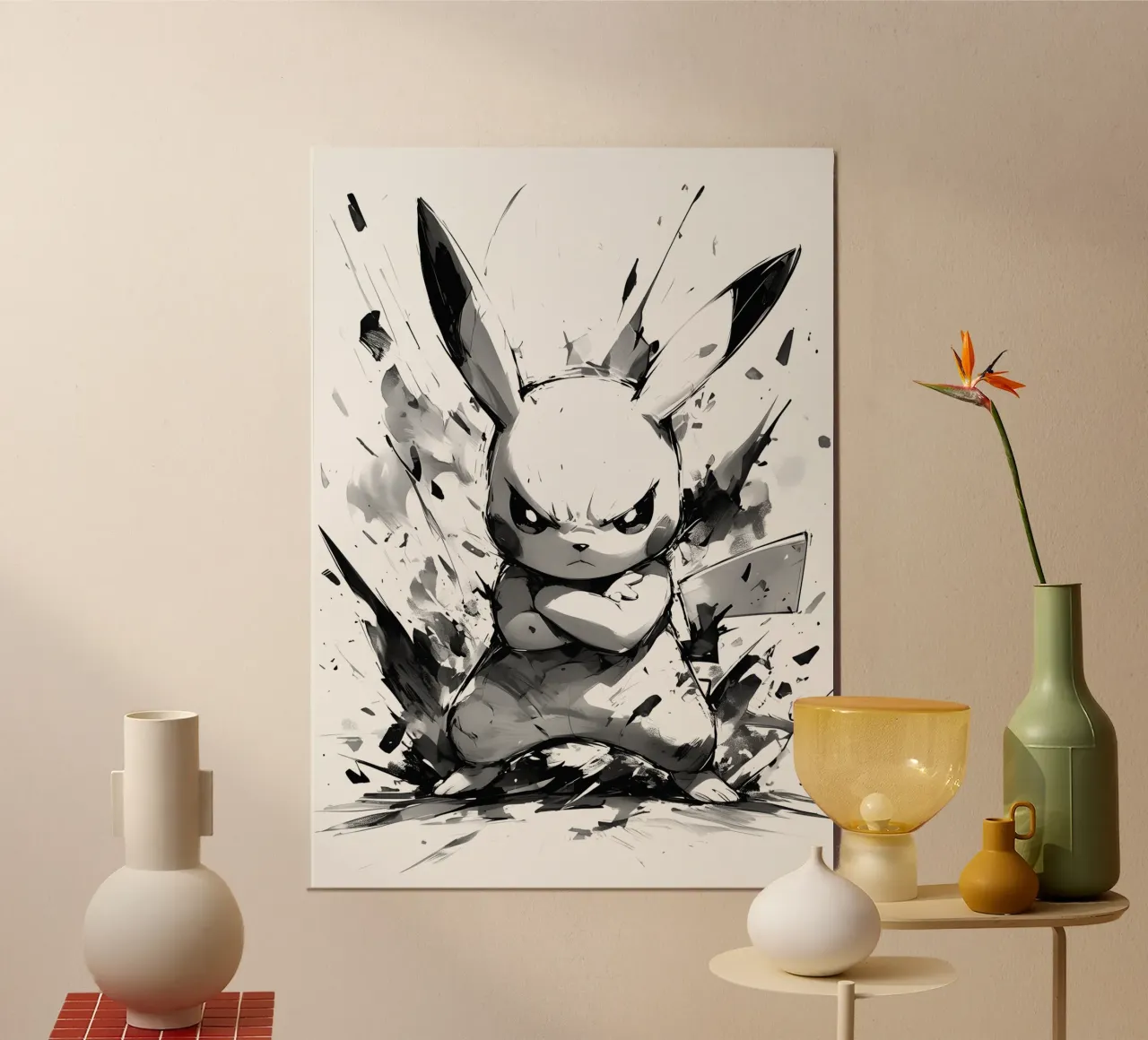 Pikachu black and white alluminio dibond da CreativeStudio
