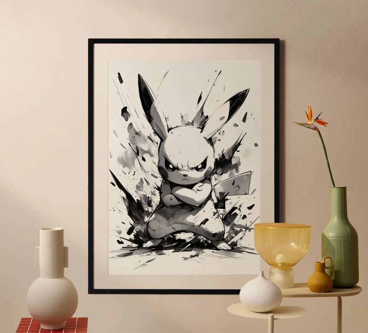 Pikachu black and white carta hahnemühle da CreativeStudio