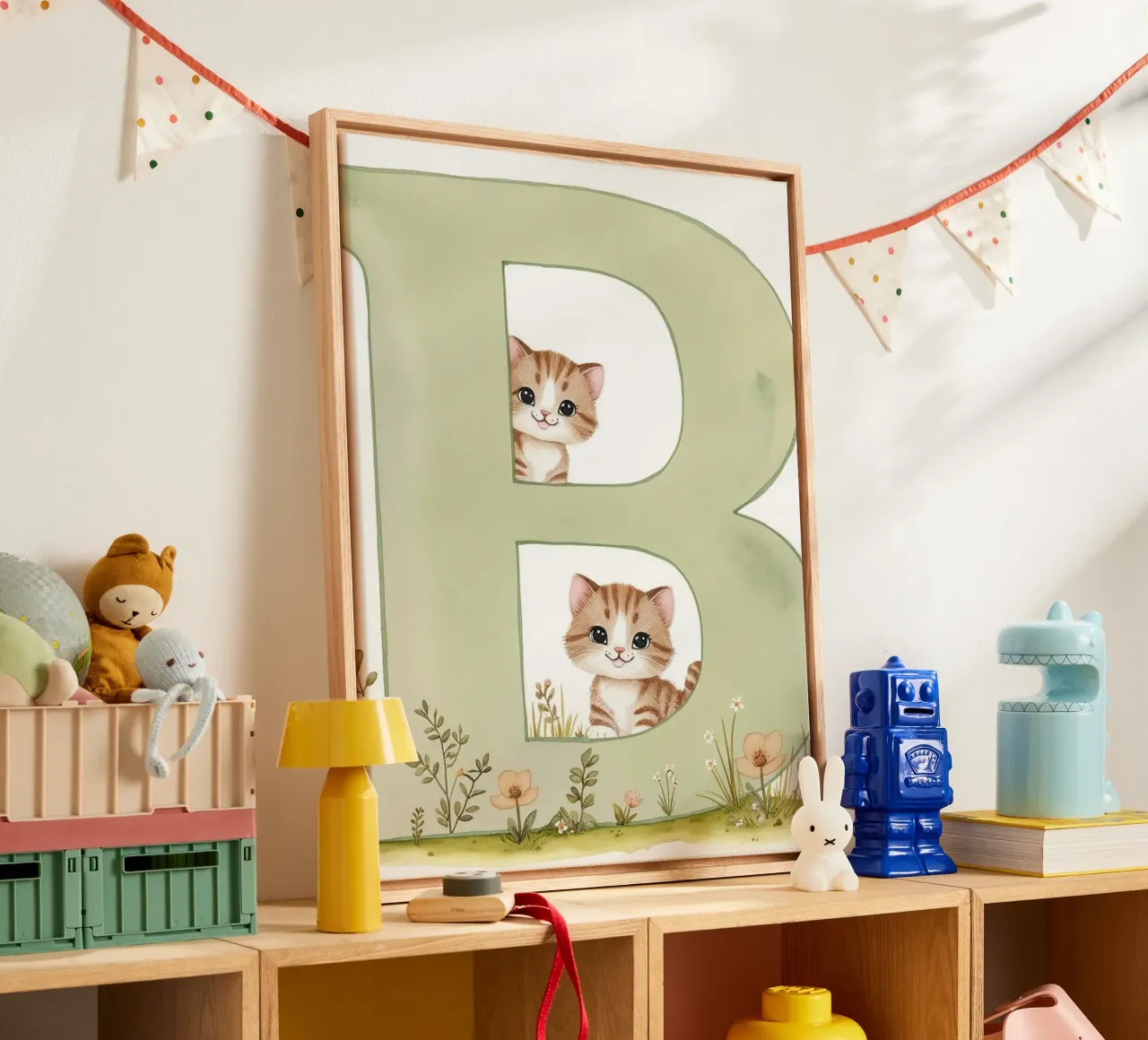 Gatto carino lettera B tela con Cornice a cassetta da Kids zone