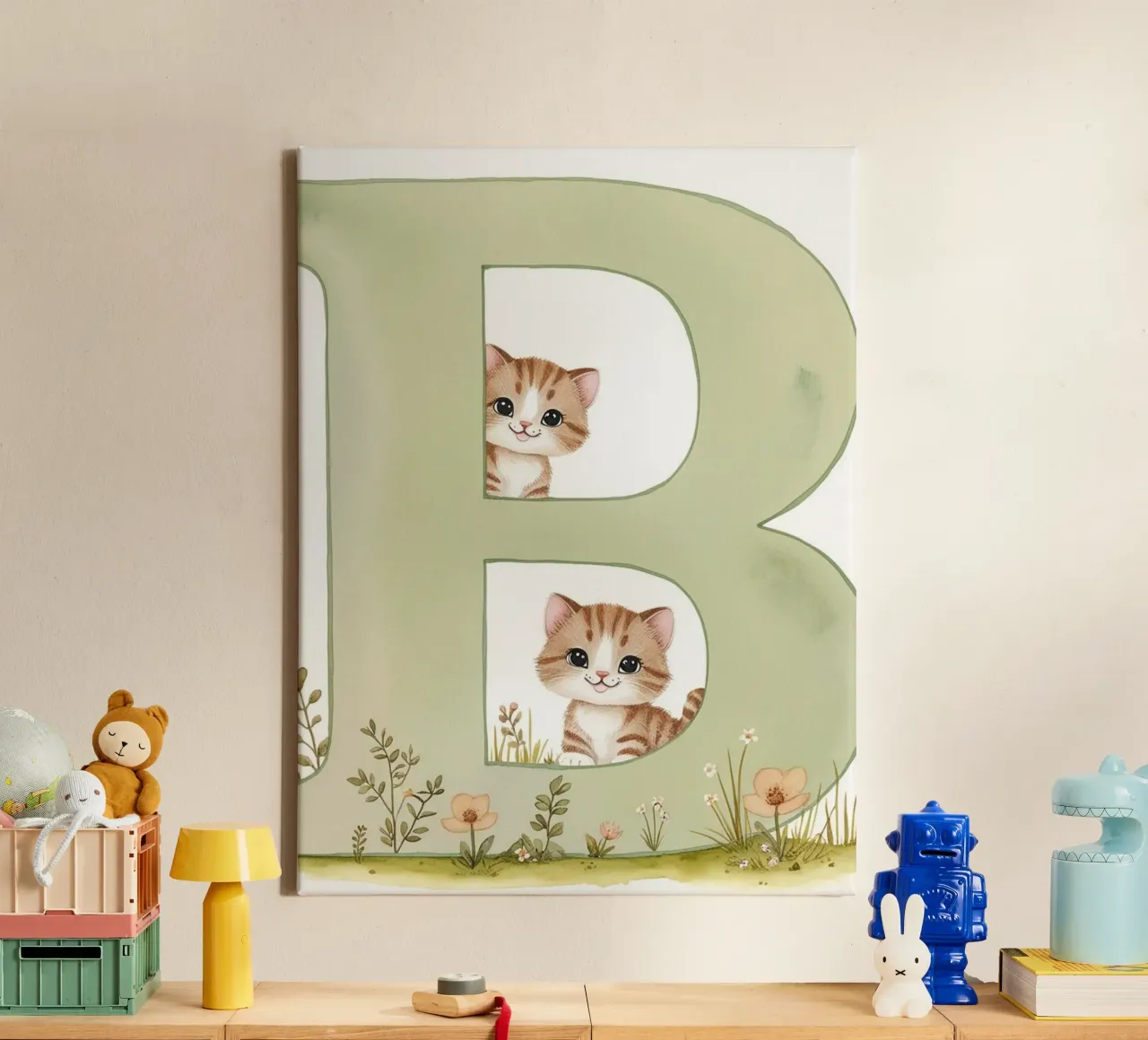 Gatto carino lettera B tela con Cornice a cassetta da Kids zone