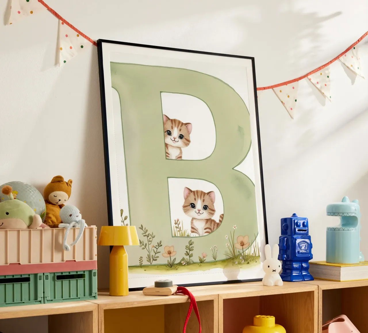Gatto carino lettera B poster con telaio in alluminio da Kids zone