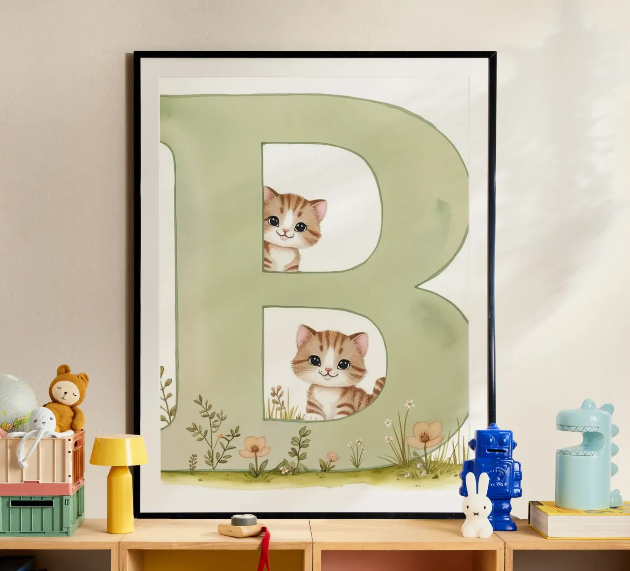 Gatto carino lettera B poster con telaio in alluminio da Kids zone