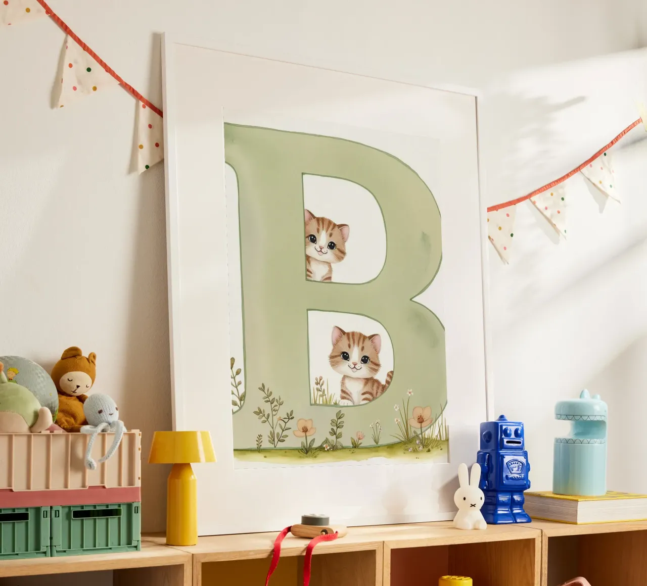 Gatto carino lettera B poster con telaio in alluminio da Kids zone